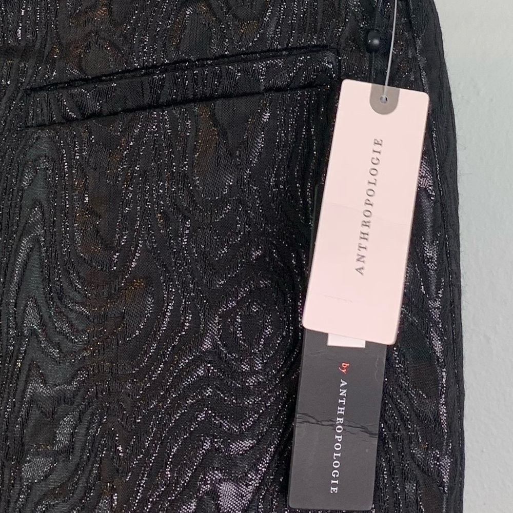NWT Anthropologie The Essential Slim Straight High Rise Jacquard Trousers Black - Picture 7 of 8